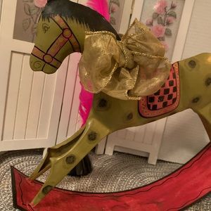 Vintage folk art handmade metal rocking Horse